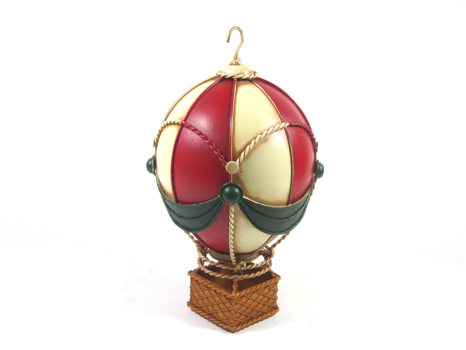 Handmade Vintage Hot Air Balloon Metal Ornament – Red and Cream Decor
