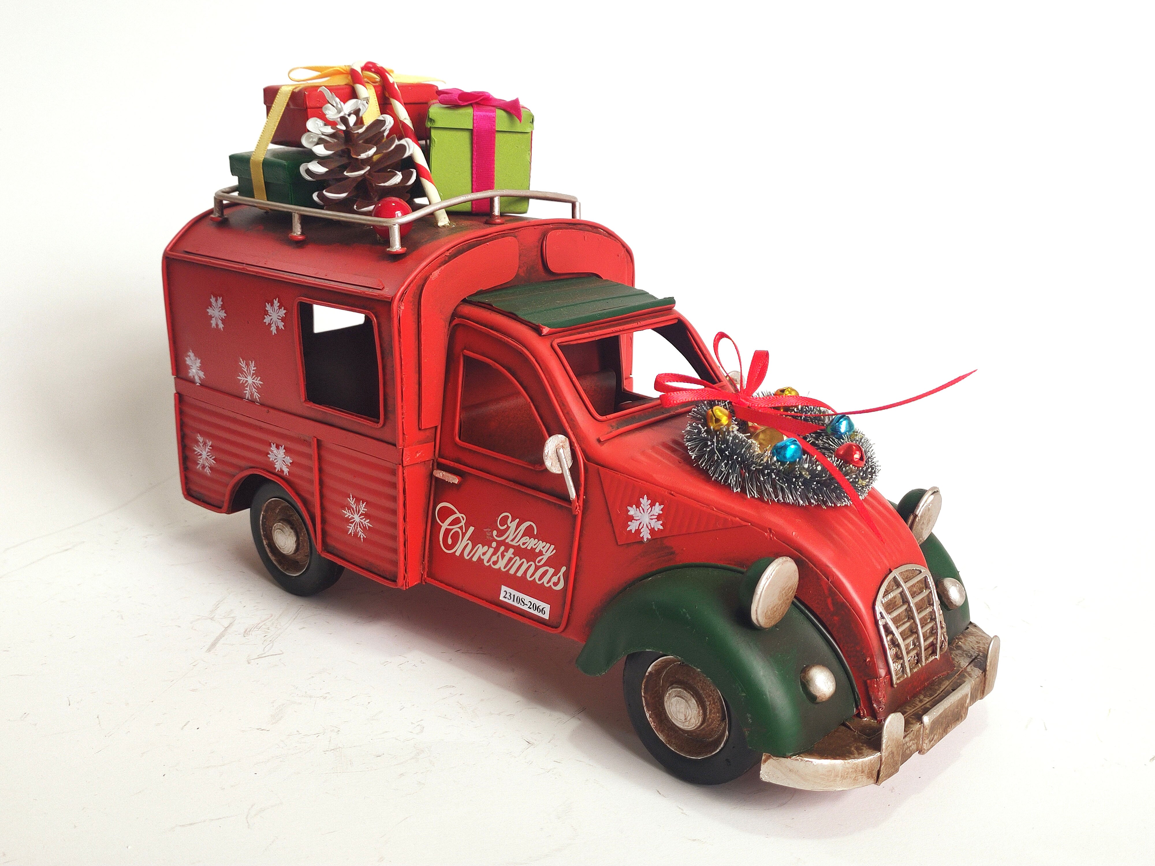 Red Christmas Fire Truck Ornament | Vintage Metal + Plastic Holiday Decor