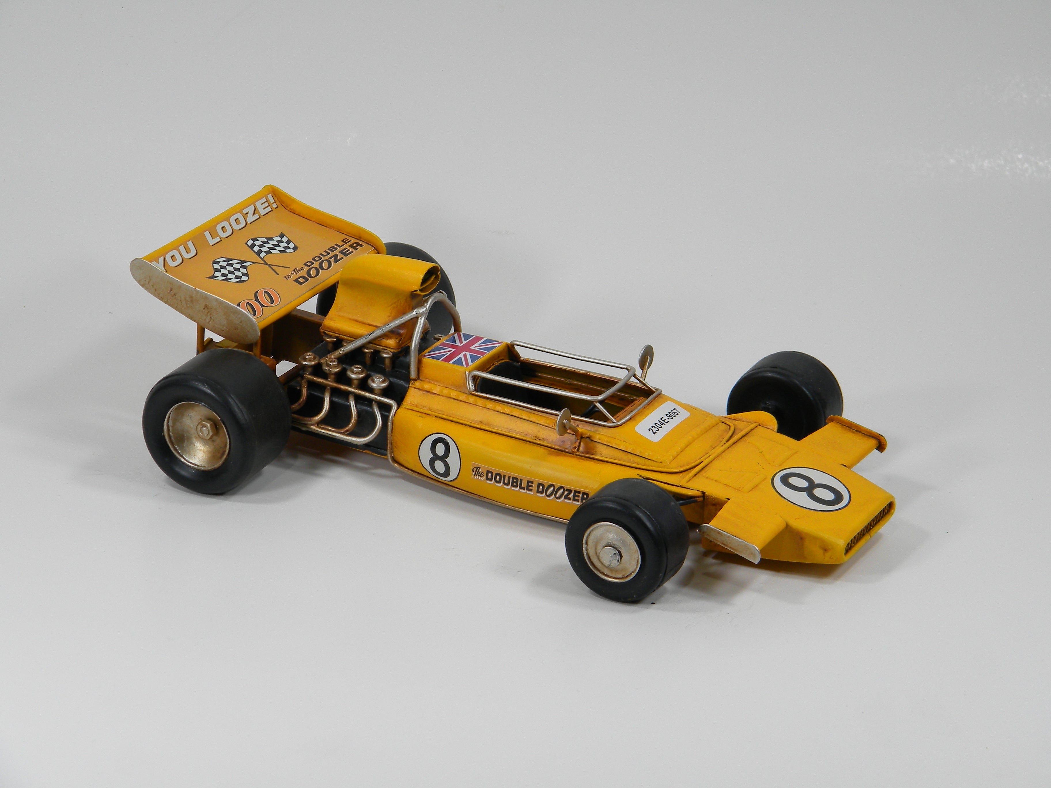 Retro Yellow Formula Racer – Handcrafted Metal Sports Car