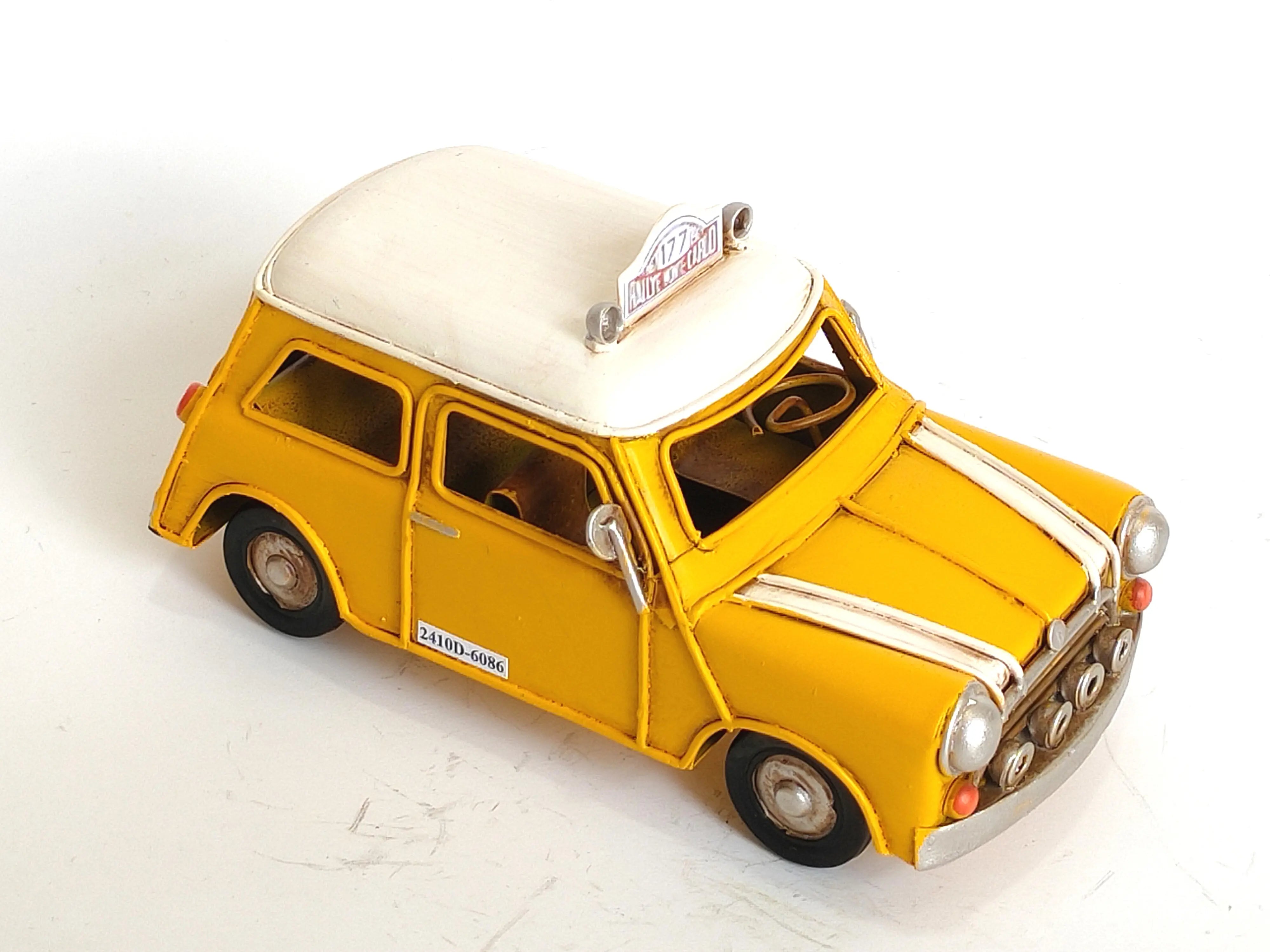 Vintage Metal Classic Mini Cooper Taxi Edition Yellow & Blue
