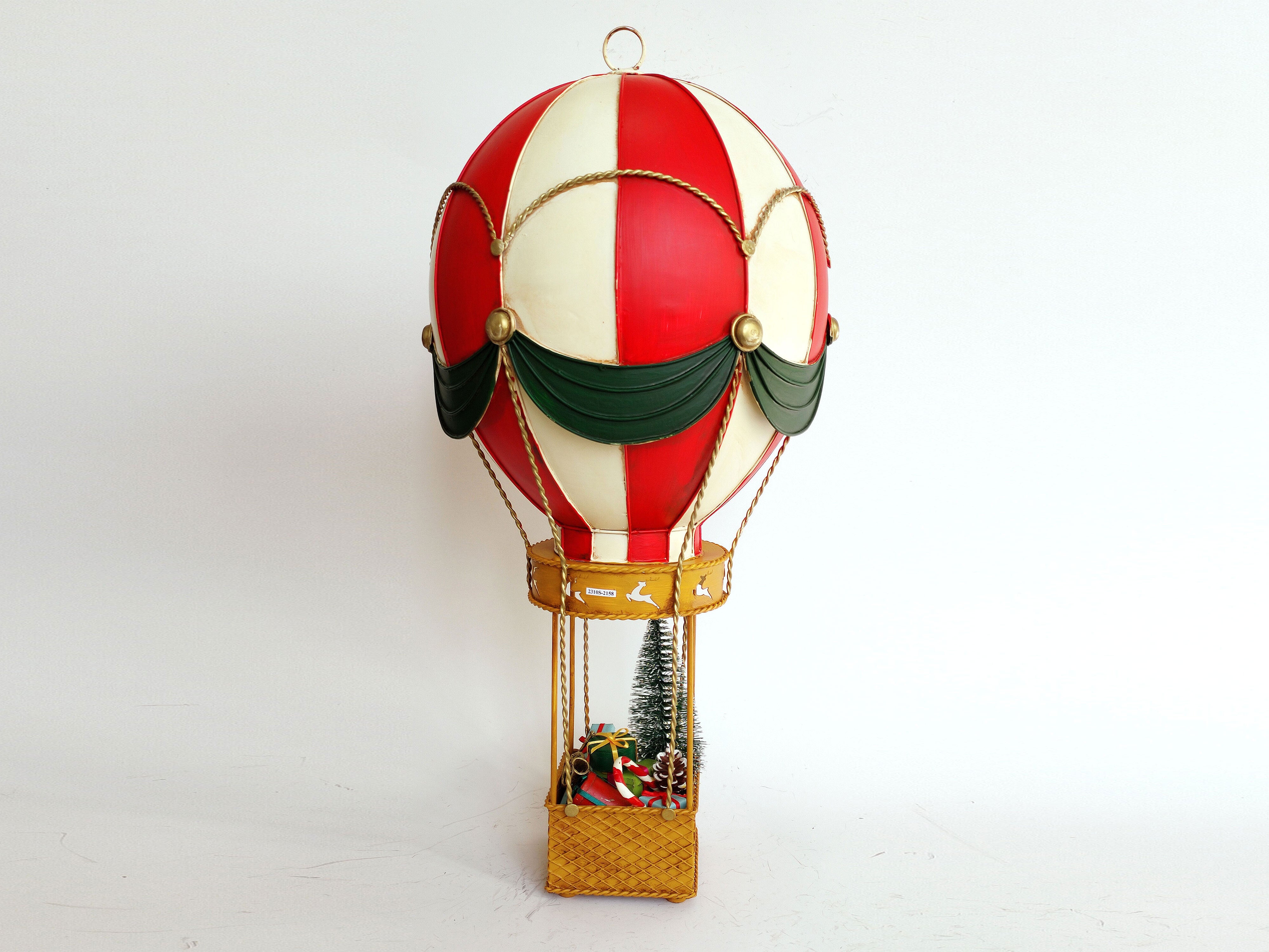 Vintage Metal Hot Air Balloon Christmas Decoration Red & Green