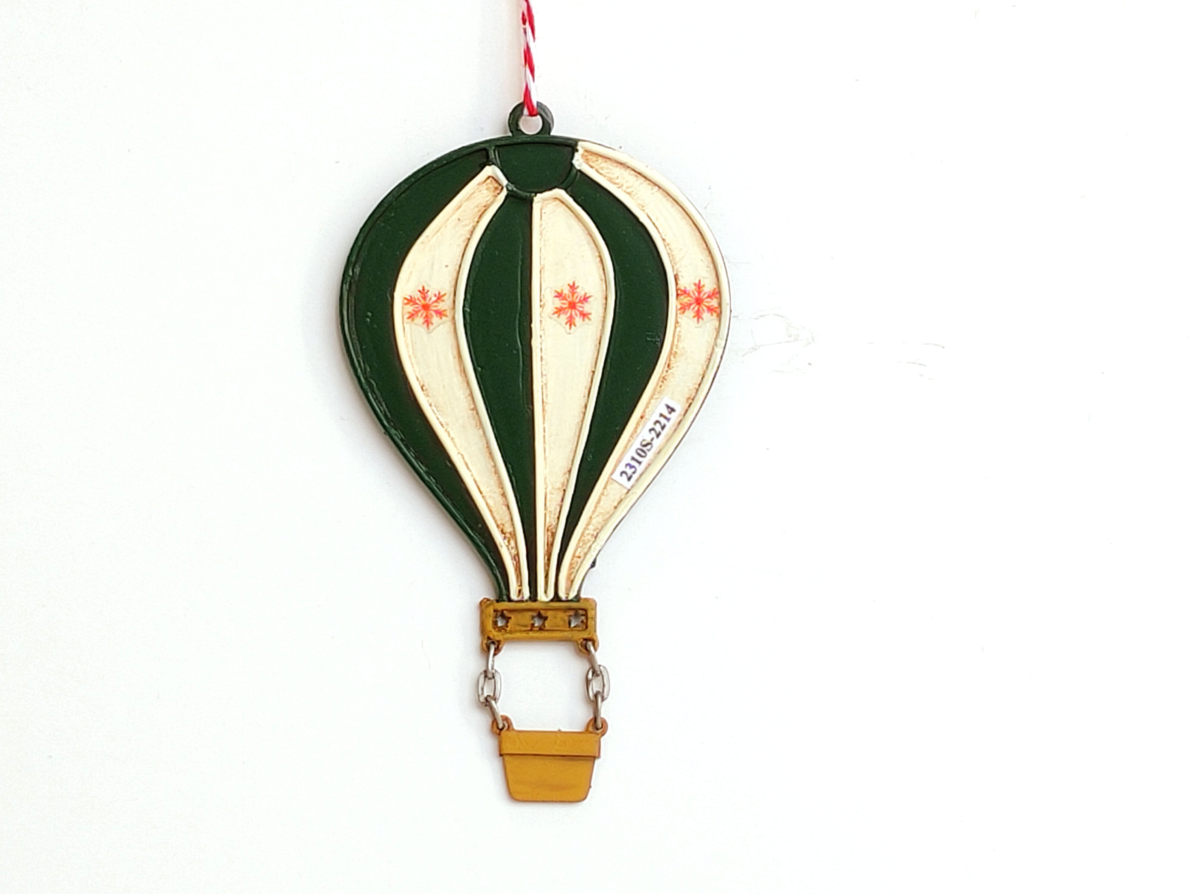 Vintage Metal Hot Air Balloon Christmas Tree Ornament White & Red